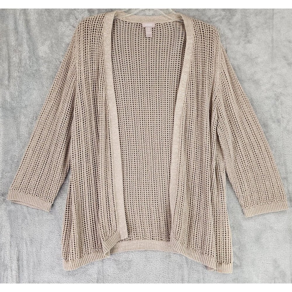 Chico's Gold and Tan Cardigan Sweater Open Front